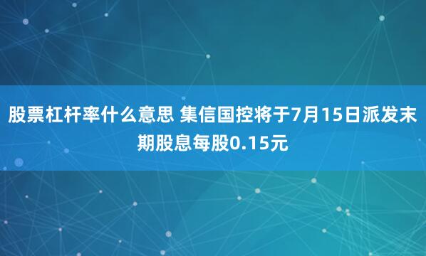 股票杠杆率什么意思 集信国控将于7月15日派发末期股息每股0.15元
