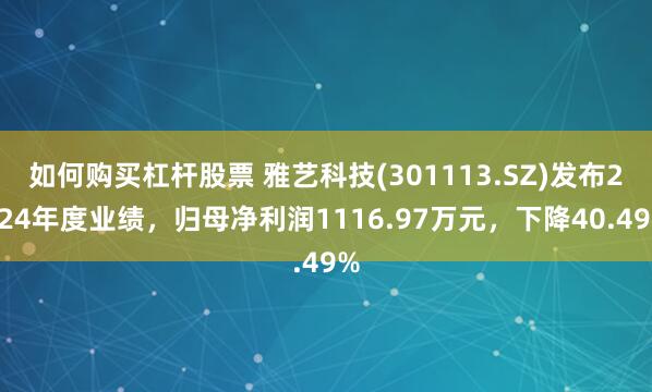如何购买杠杆股票 雅艺科技(301113.SZ)发布2024年度业绩，归母净利润1116.97万元，下降40.49%