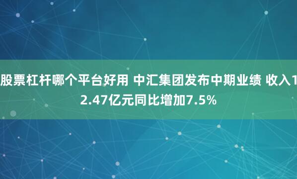 股票杠杆哪个平台好用 中汇集团发布中期业绩 收入12.47亿元同比增加7.5%